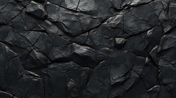 Rock texture with cracks. Black stone background with copy space for design. Wide banner. photo