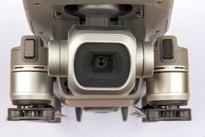 Drone aircraft with and photo camera. Remote controlled quadcopter.