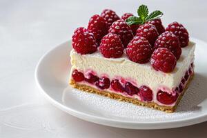 Raspberry cheesecake or raspberry cream mousse cake. photo