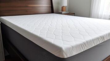 White memory foam mattress topper on bed photo