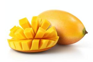 Mango beautiful cut slice half isolated on white background. photo
