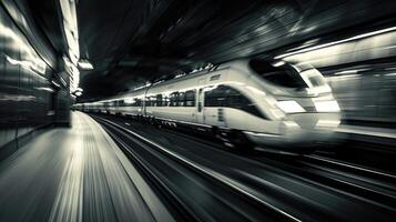 Speeding train captured with motion blur effect photo