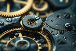 Close-up of an intricate mechanical watch movement photo