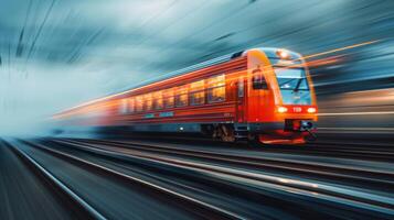 Speeding train captured with motion blur effect photo