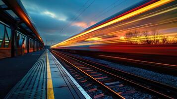 Speeding train captured with motion blur effect photo