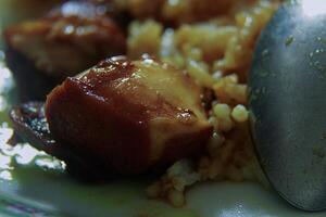 chicken dangling in soy sauce photo