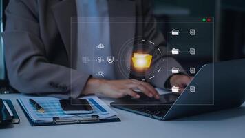 Document management concept. Virtual screen icons Document Management System DMS Online document database, software for efficient archiving, searching and management of company files and data. video