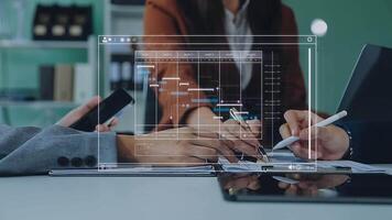 Project manager working with Gantt chart schedule to plan tasks and deliverables. Scheduling activities with a planning software, Corporate strategy for finance, operations, sales, marketing. video