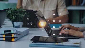 Document management concept. Virtual screen icons Document Management System DMS Online document database, software for efficient archiving, searching and management of company files and data. video