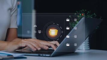 Document management concept. Virtual screen icons Document Management System DMS Online document database, software for efficient archiving, searching and management of company files and data. video