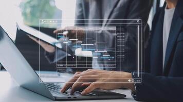 Project manager working with Gantt chart schedule to plan tasks and deliverables. Scheduling activities with a planning software, Corporate strategy for finance, operations, sales, marketing. video