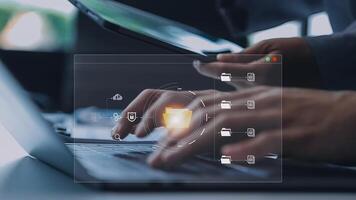 Document management concept. Virtual screen icons Document Management System DMS Online document database, software for efficient archiving, searching and management of company files and data. video