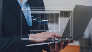 Project manager working with Gantt chart schedule to plan tasks and deliverables. Scheduling activities with a planning software, Corporate strategy for finance, operations, sales, marketing. video