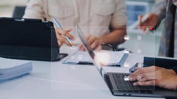 Document management concept. Virtual screen icons Document Management System DMS Online document database, software for efficient archiving, searching and management of company files and data. video