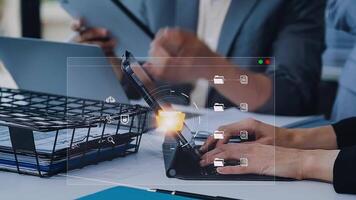 Document management concept. Virtual screen icons Document Management System DMS Online document database, software for efficient archiving, searching and management of company files and data. video
