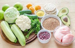 Hypoallergenic diet products of different groups photo