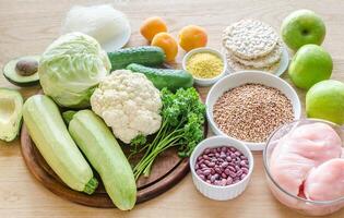 Hypoallergenic diet products of different groups photo