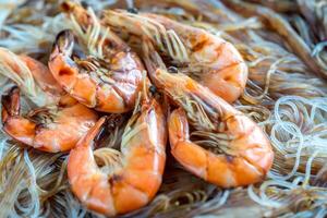 Asian noodles with shrimps photo