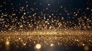 Abstract particle background with sparkling and shining gold stars falling to the floor photo