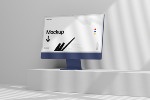 Elegant 3d Single Monitor Computer Mockup Template psd