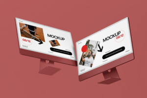 Dual Monitor Computer Mockup Template for Modern Presentations psd