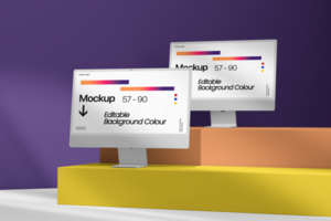 Customizable Computer Desktop Monitor Mockup on the Plaster psd