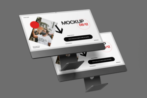 Realistic Device Dual Monitor Mockup with Customizable Features psd