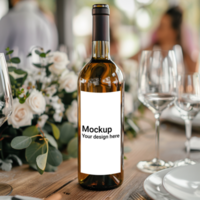 Mockup of label for wine bottle on festive table psd