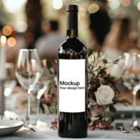 Mockup of label for wine bottle on festive table psd