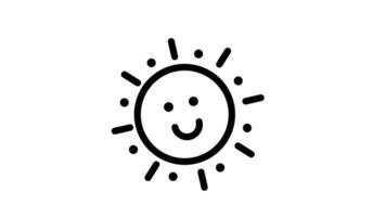 Hand-drawn line art animation of a cute sun smiling face moving around in a repetitive manner. 4k resolution videos