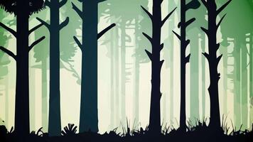 Dark silhouettes of old tall trees in the morning pass by quickly as seen from driving a car. silhouette forest with 4k resolution video