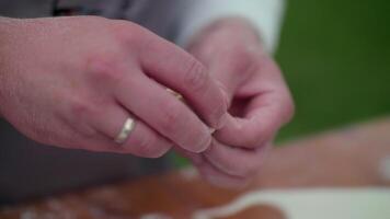 a cook makes dumplings standing in an apron in the open air video