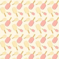 Ice cream seamless pattern. Delicious sweet street food. Cone waffle with filling, ice cream scoops in a cup, ice cream in a cone. Template for background, banner, card, poster. . vector