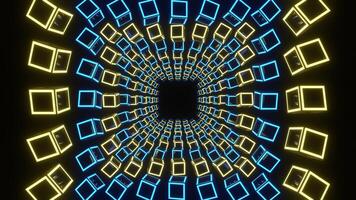 Tunnel Through Moving Yellow and Blue Neon Squares Background VJ Loop in 4K video