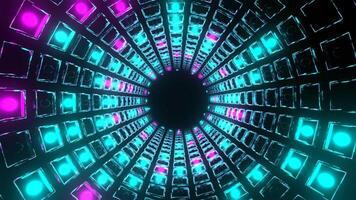 Pink and Cyan Strobe Mirrored Square Elements Tunnel Background VJ Loop in 4K video