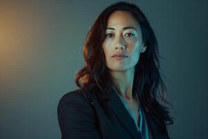 Professional portrait of successful businesswoman, confident and thoughtful. Elegant female photo