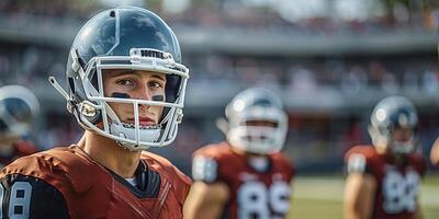 American football player with teammates in the background photo