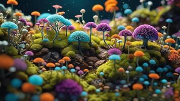 Abstract colorful microscopic structure of cells, neurons, veins, splash, circulation lines, microorganisms, micro dimensions photo