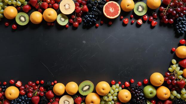 Fruta en un negro mesa, diseño antecedentes objeto en el mesa, aleatorio Fruta marco frontera foto