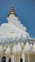 The big white Buddha five statue,Phetchabun is one of the top Thailand famous temples with a huge five white jade buddhas layered statue,Wat Phra That Pha Kaew, Phetchabun,Five white Buddha statue. video