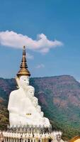 The big white Buddha five statue,Phetchabun is one of the top Thailand famous temples with a huge five white jade buddhas layered statue,Wat Phra That Pha Kaew, Phetchabun,Five white Buddha statue. video