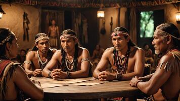 a group of men from an inland tribe were gathered discussing something photo
