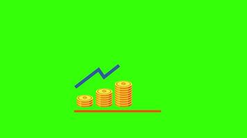 Coin graph animation,animated coin graph,gold coin growth,with 4k background,green screen video