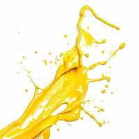 Yellow varnish on a white background, wet drop. Isolate - splashes of nail polish.Interesting and unusual strokes. photo