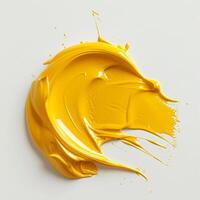 Yellow varnish on a white background, wet drop. Isolate - splashes of nail polish.Interesting and unusual strokes. photo