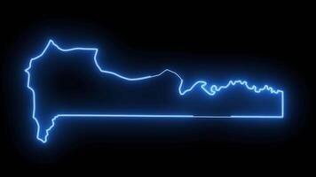 Brikama map of the gambia with a neon effect that lights up in blue video