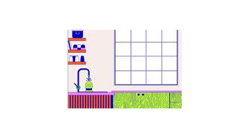 Filling bottle with water in kitchen sink line 2D objects animation. Domestic appliance flat color cartoon 4K , alpha channel. Using refillable flask for drinks animated items on white background video