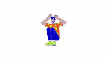 Scared hindu man squeezing head line 2D character animation. Panic attack episode flat color cartoon 4K , alpha channel. Indian male with mental health issues animated person on white background video