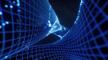 Abstract curve geometry with flowing particles, 3d rendering. video