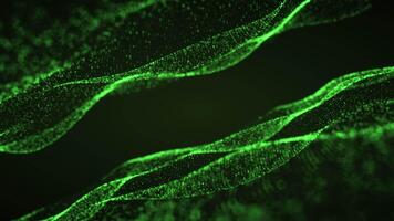 astratto verde onde su un' buio sfondo. liscio movimento di liquido liscio forma. acqua struttura superficie fatto di raggiante leggero verde particelle. futuristico morbido digitale dati flusso video